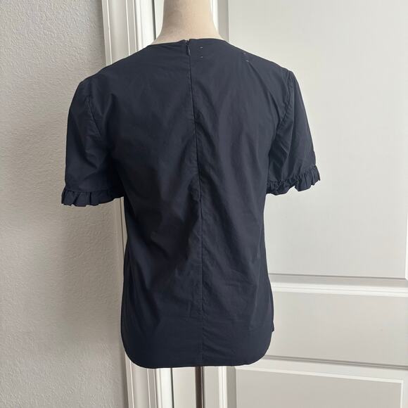 MARNI Winter Edition 2012 Navy Blue V-Neck Top Blouse Ruffle Sleeve Cotton Sz S - Picture 3 of 13